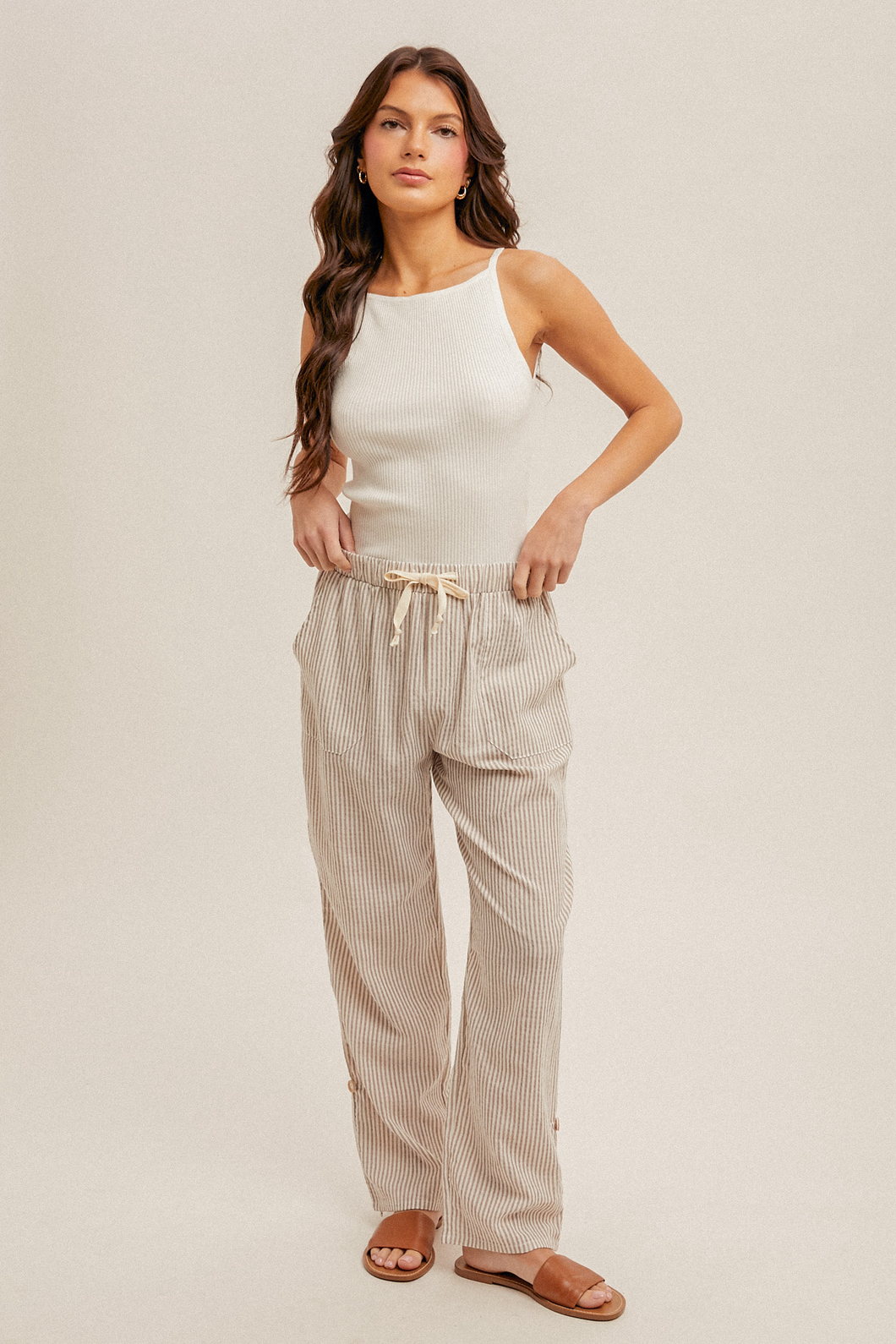 Flowy Taupe Striped Pants