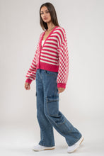 Load image into Gallery viewer, Chunky Knit Checkered and Striped Cardigan
