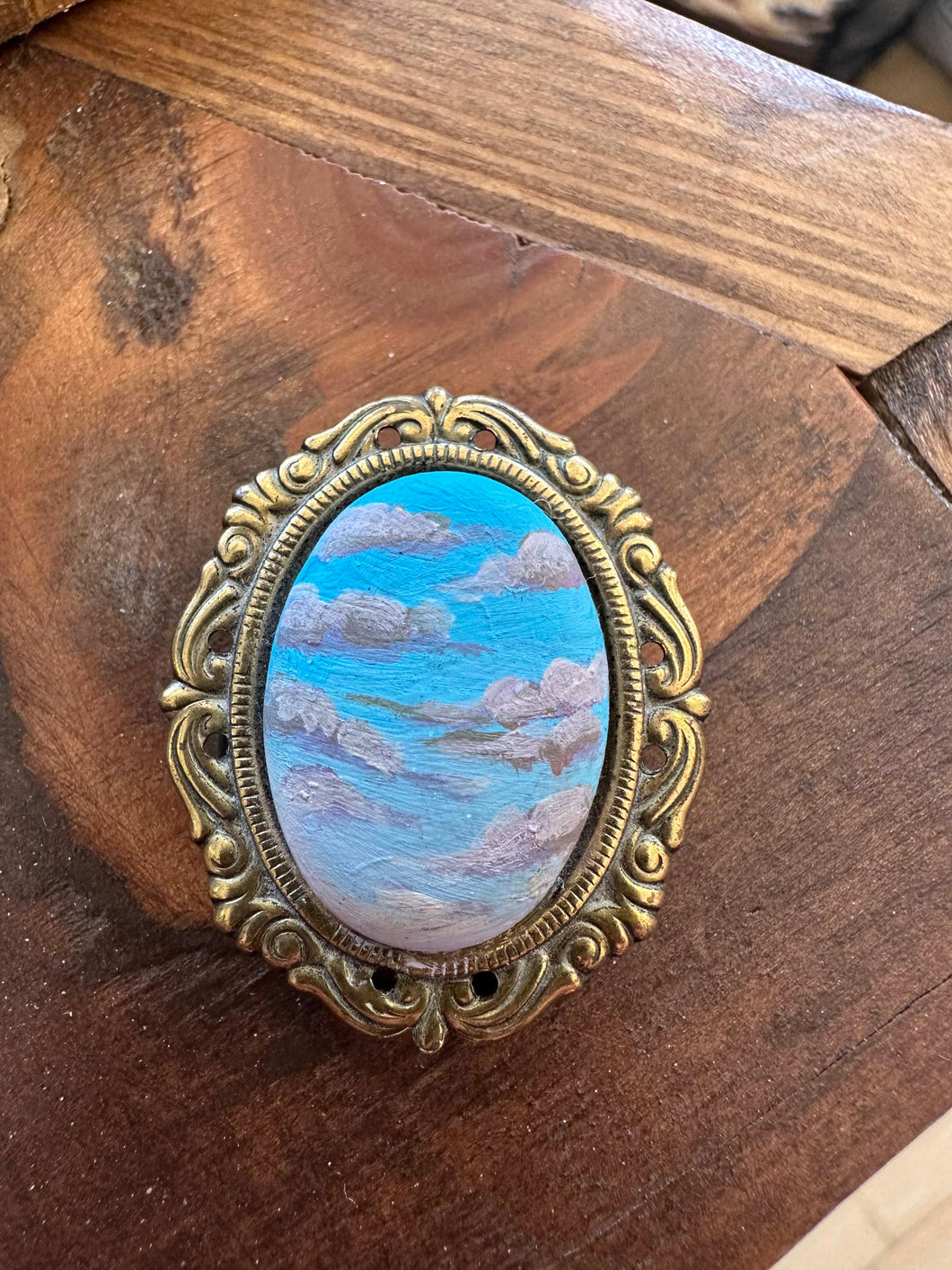 Smaller Blue/Purple Oval Victorian Bronze Frame Mini Original Painting