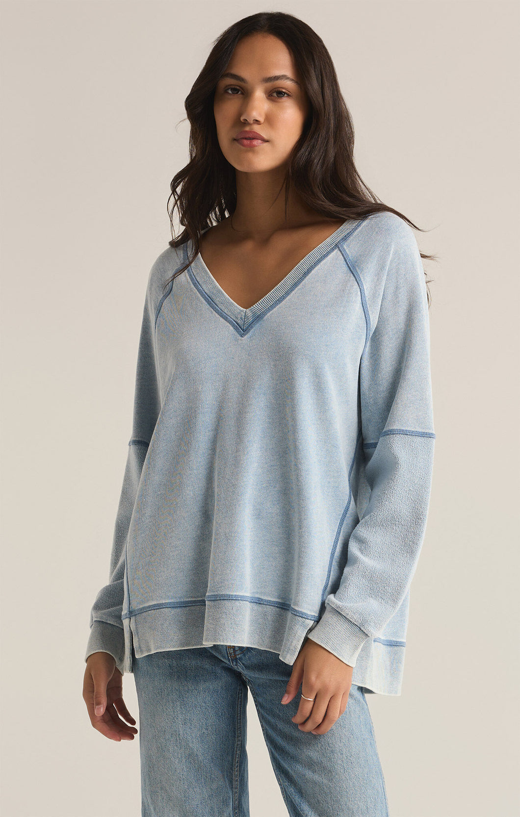 Easy V Knit Denim Sweatshirt