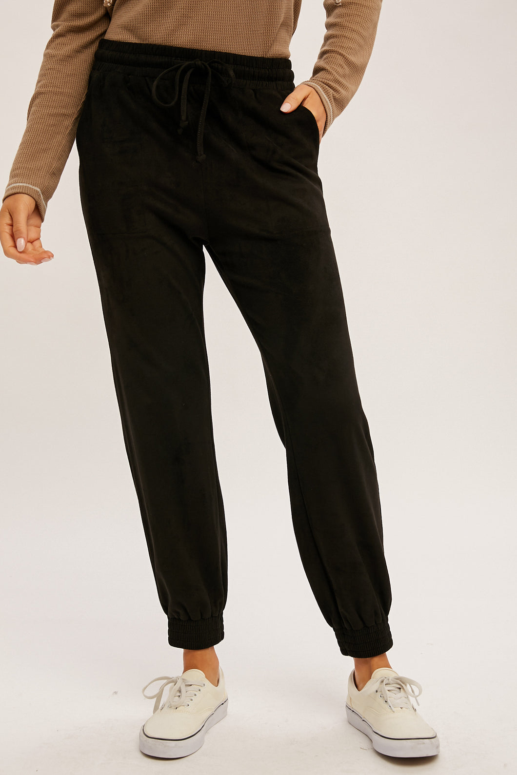 Sueded Joggers in Black