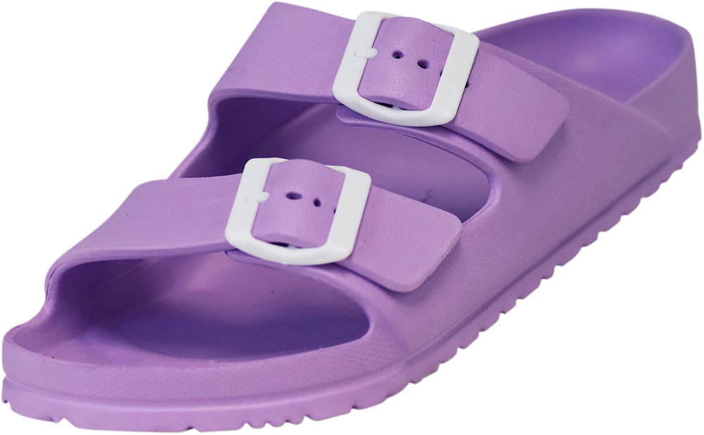 2 Strap Adjustable Buckles Slide Sandal-Purple
