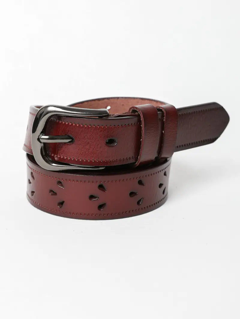 Petal Punch Out Leather Belt (Brown)