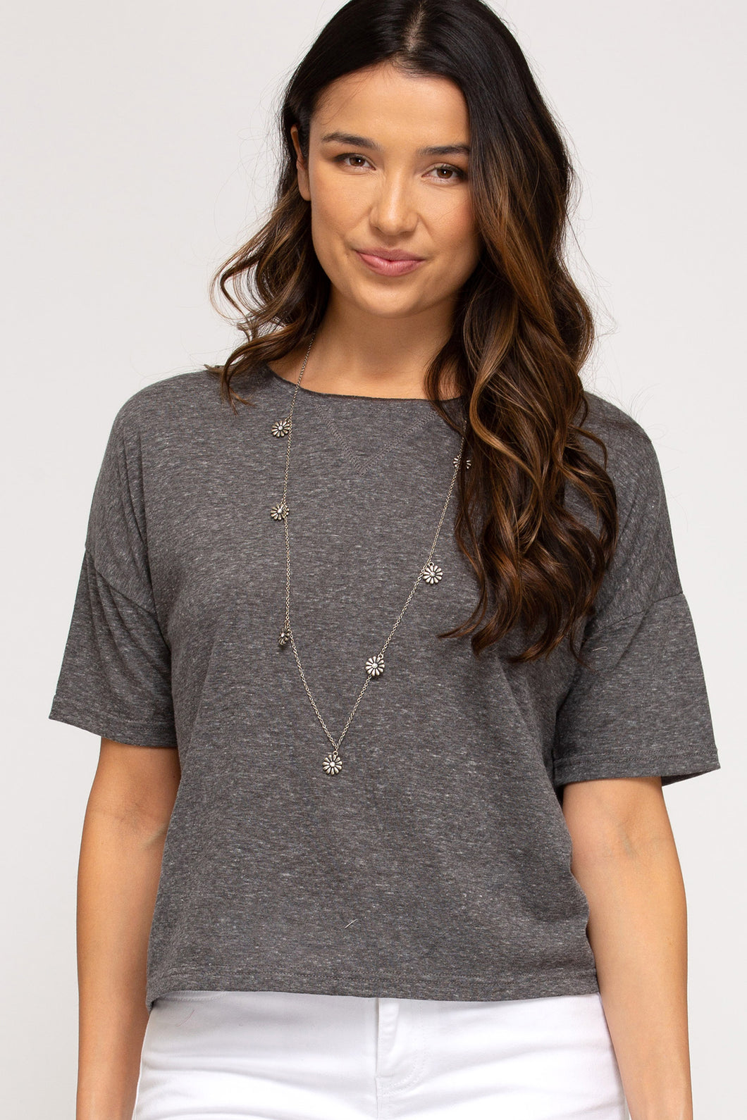 Short sleeve top in Charcoal