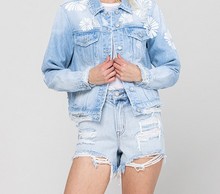 Load image into Gallery viewer, Denim crop jacket with flower print
