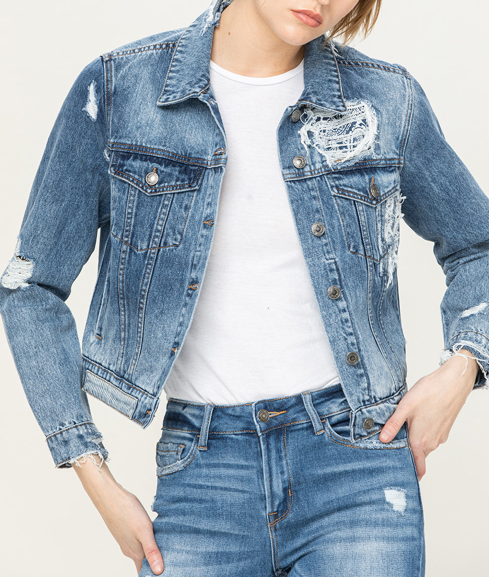 Distressed Patched Jean Jacket