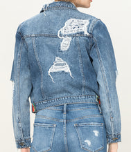 Load image into Gallery viewer, Distressed Patched Jean Jacket
